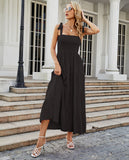 Women Summer Boho Floral Smocked Bust Sleeveless Tie Strap Tiered Long Sundress