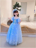 Frozen Princess New Elsa Costume Girl Dress With Cape For Holiday Cosplay Halloween Party