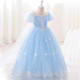 Frozen Princess New Elsa Costume Girl Dress With Cape For Holiday Cosplay Halloween Party