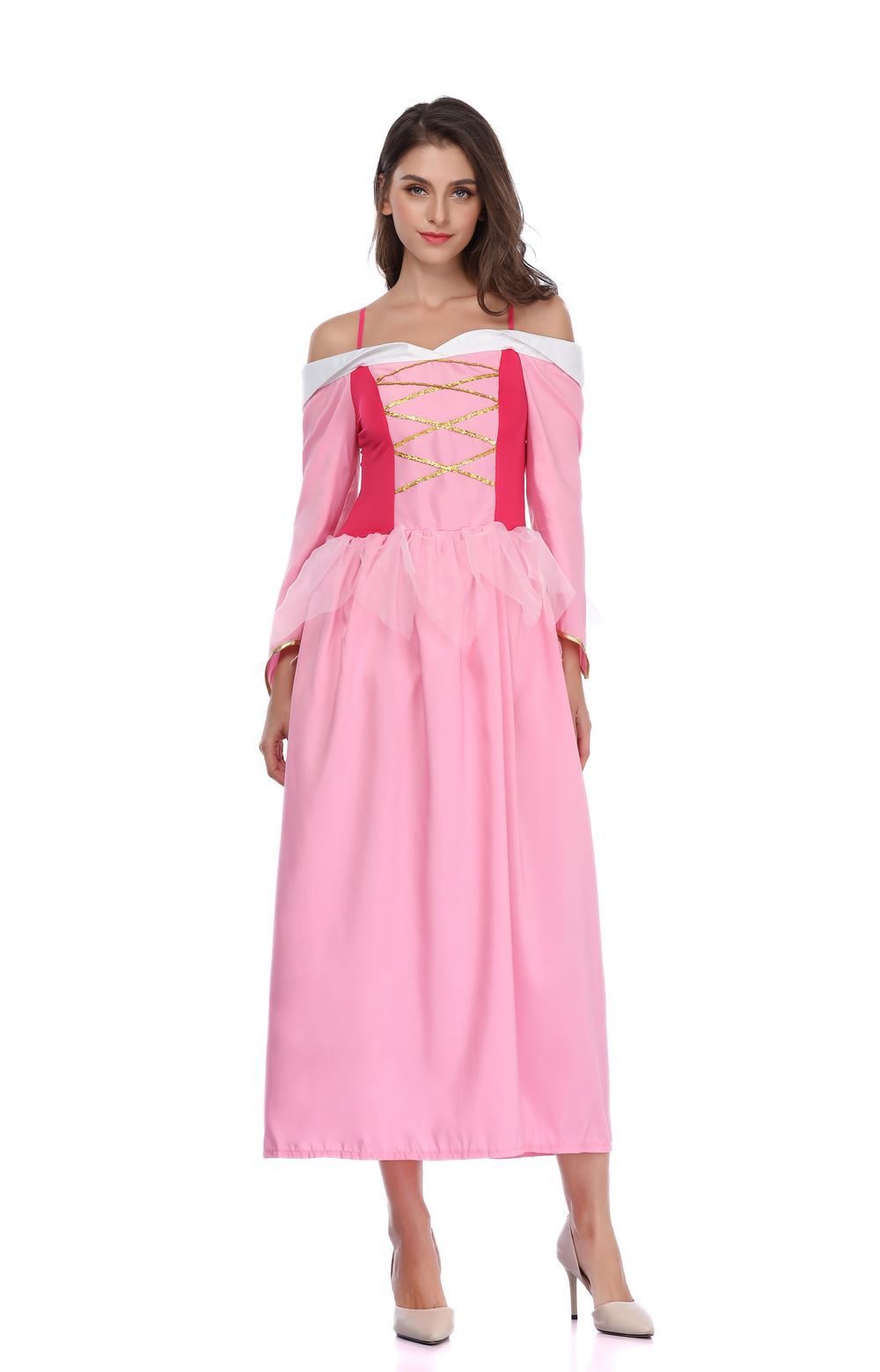 Princess Aurora Sleeping Beauty Costume Dress Off Shoulder Long Gown for Women