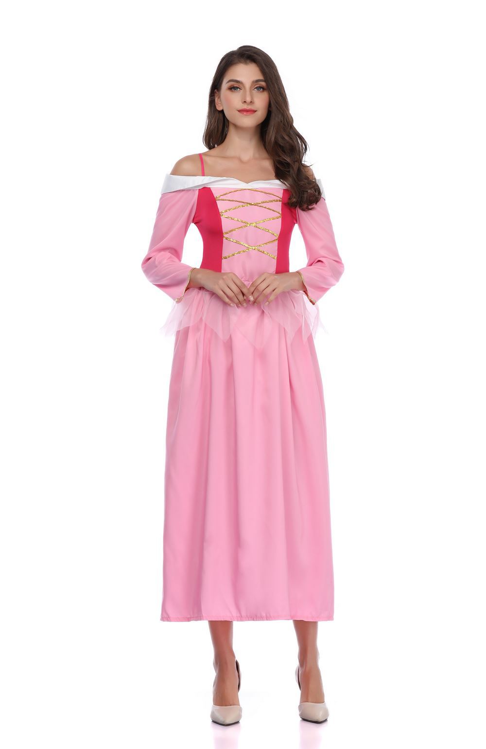 Princess Aurora Sleeping Beauty Costume Dress Off Shoulder Long Gown for Women