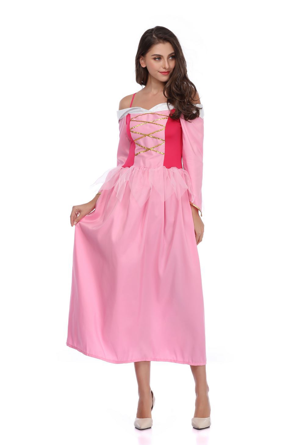 Princess Aurora Sleeping Beauty Costume Dress Off Shoulder Long Gown for Women
