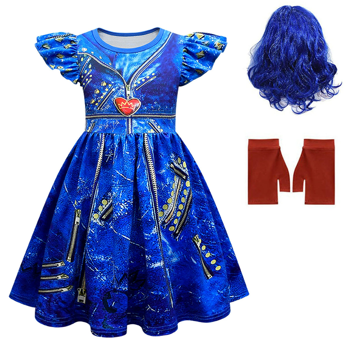 Descendants Uma Costume Dress Toddler Kids Cosplay Outfit with Wig & Gloves for Girls