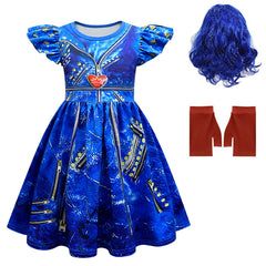 Descendants Uma Costume Dress Toddler Kids Cosplay Outfit with Wig & Gloves for Girls