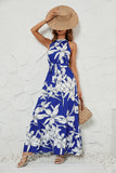 Floral Halter Sleeveless Belted Ruffle Hem Maxi Dress for Women