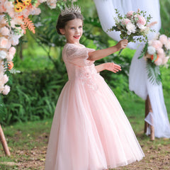Flower Girl Dress Bow Net Princess Dress Birthday Costume Party Holiday Wedding