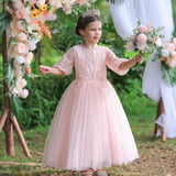 Flower Girl Dress Bow Net Princess Dress Birthday Costume Party Holiday Wedding