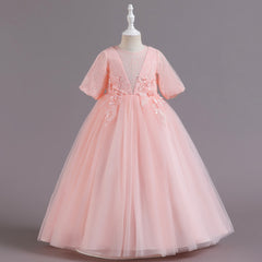Flower Girl Dress Bow Net Princess Dress Birthday Costume Party Holiday Wedding