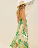 Floral Halter Backless Tie Waist Boho Maxi Dress for Women
