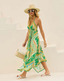 Floral Halter Backless Tie Waist Boho Maxi Dress for Women