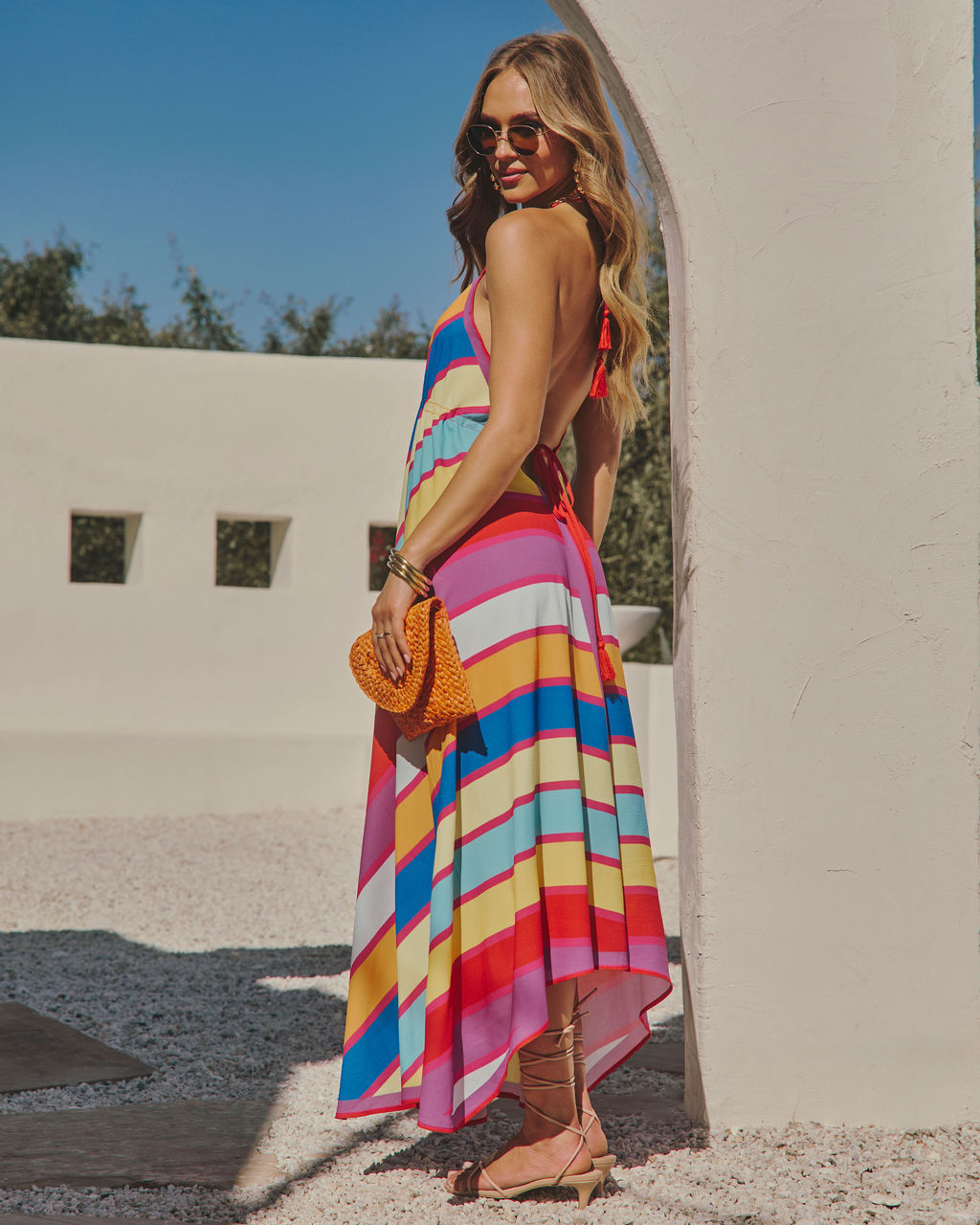 Floral Halter Backless Tie Waist Boho Maxi Dress for Women
