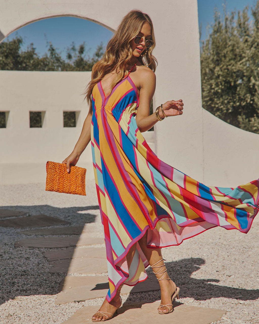 Floral Halter Backless Tie Waist Boho Maxi Dress for Women