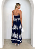 Women Summer Vacation Spaghetti Strap Embroidered Boho Maxi Dress