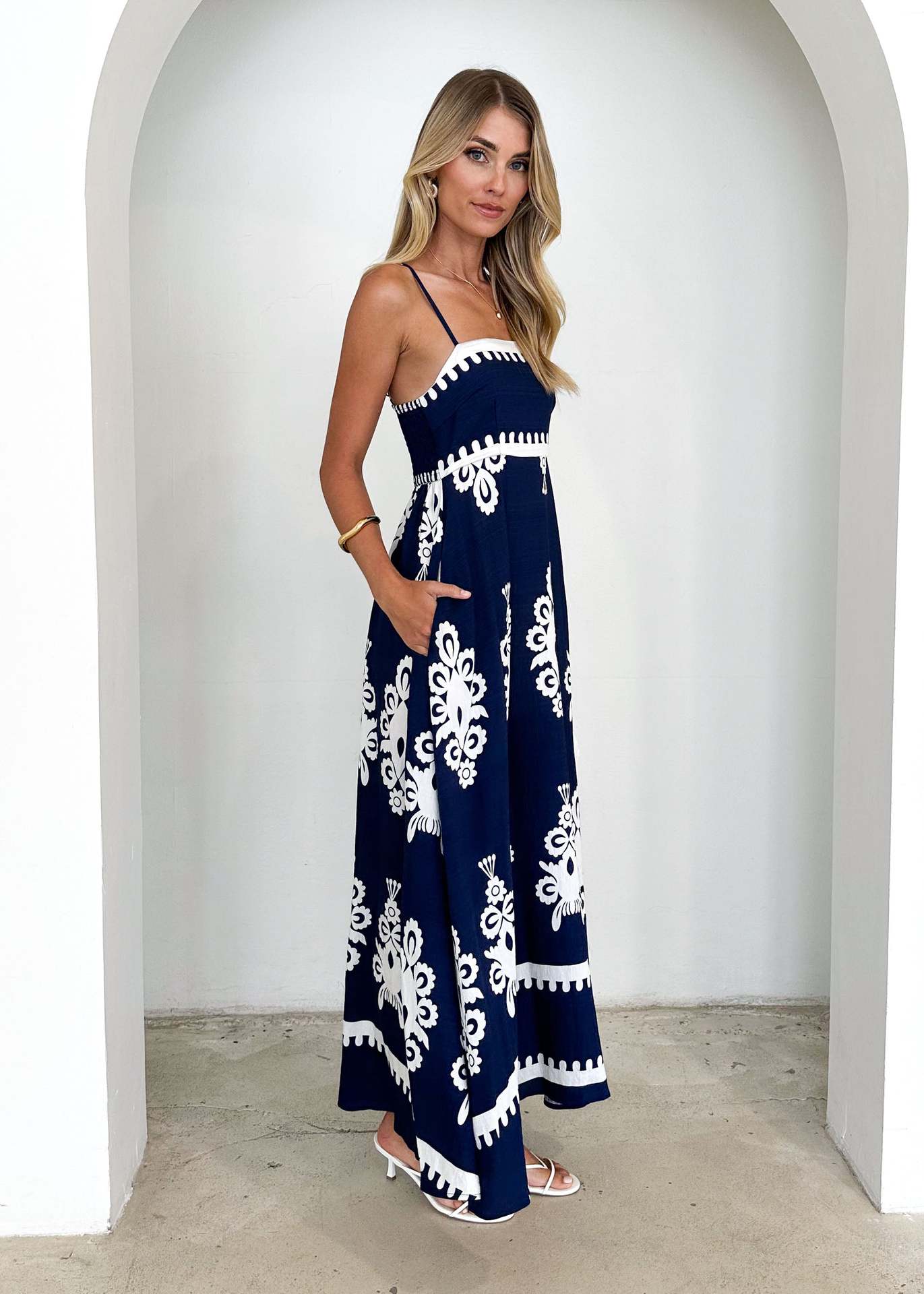 Women Summer Vacation Spaghetti Strap Embroidered Boho Maxi Dress