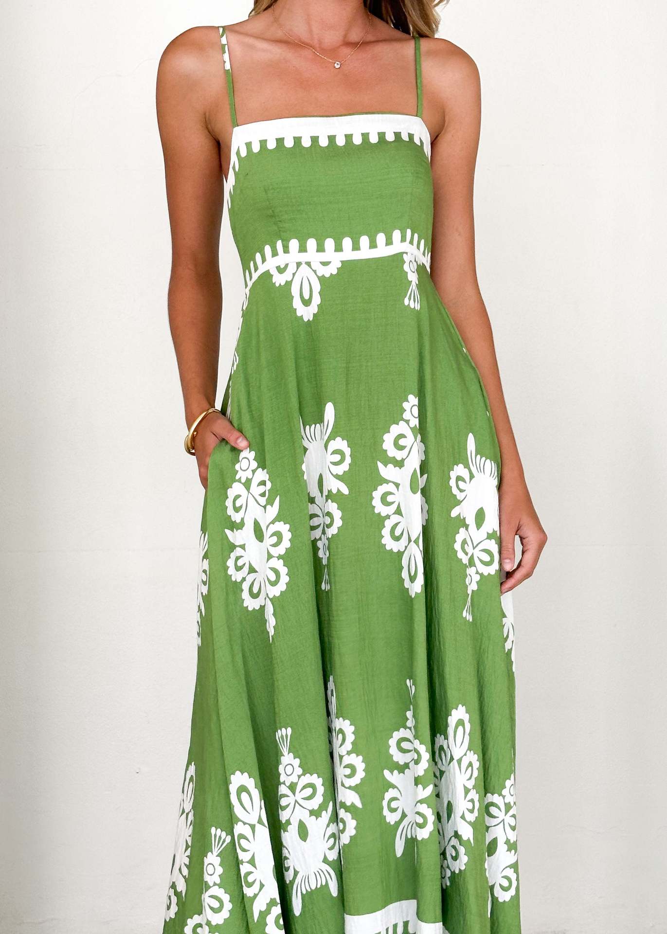 Women Summer Vacation Spaghetti Strap Embroidered Boho Maxi Dress