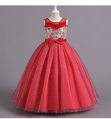 Flower Girl Dress Bow Wedding Dress Pearl Lace Sequins Princess Dress Birthday Costume Party Holiday