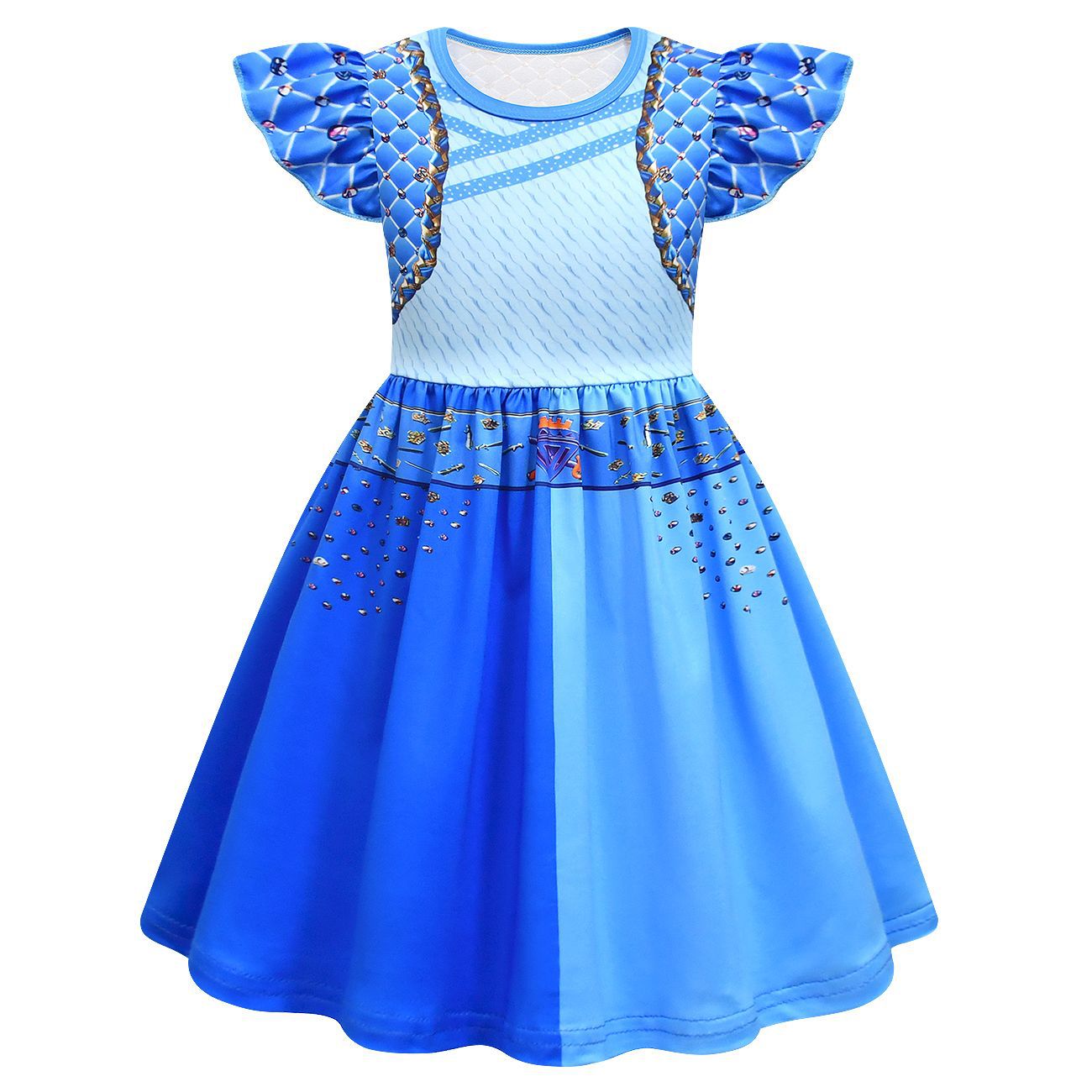 Descendants Chloe Charming Costume Dress Toddler Kids Cosplay Outfit with Gloves & Bag for Girls