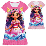 Moana 2 Nightgown Girl Dress Waves Flowers Pajamas For Girls