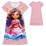 Moana 2 Nightgown Girl Dress Waves Flowers Pajamas For Girls