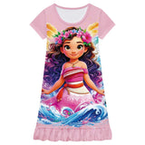 Moana 2 Nightgown Girl Dress Waves Flowers Pajamas For Girls