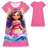 Moana 2 Nightgown Girl Dress Waves Flowers Pajamas For Girls