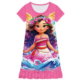 Moana 2 Nightgown Girl Dress Waves Flowers Pajamas For Girls