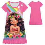 Moana 2 Nightgown Rainbow Flowers Dress Pajamas For Girls