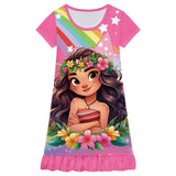 Moana 2 Nightgown Rainbow Flowers Dress Pajamas For Girls