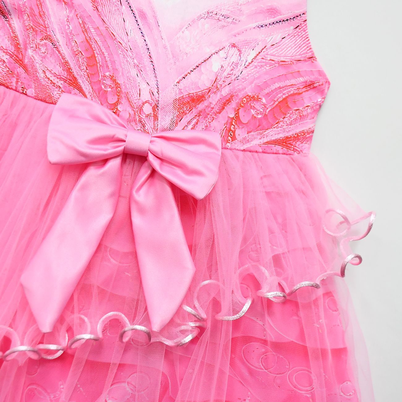 Wicked Glinda Costume Dress Pink Tulle Party Gown with Bow for Girls