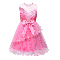 Wicked Glinda Costume Dress Pink Tulle Party Gown with Bow for Girls