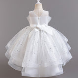 Flower Girl Dress Bow Trailing Wedding Dress Lace Pearl Princess Dress Birthday Costume Party Holiday