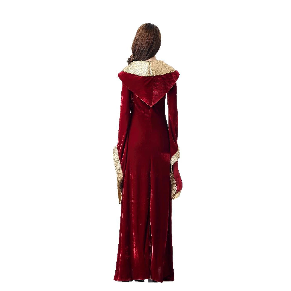 Medieval Renaissance Hooded Costume Dress Velvet Lace Up Long Gown for Women