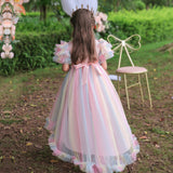 Flower Girl Dress  Birthday Holiday Wedding Dresses Trailing Princess Party Rainbow