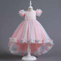 Flower Girl Dress  Birthday Holiday Wedding Dresses Trailing Princess Party Rainbow