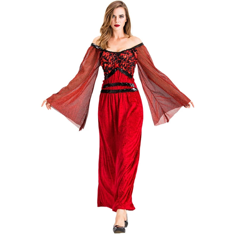 Women's Halloween Witch Medieval Costume Gothic Vampire Adult Cosplay Dress