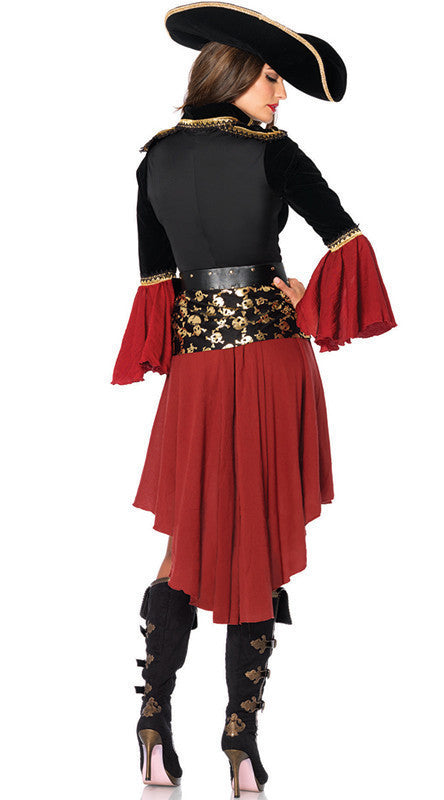 Women's Pirate Costume Set - High-Low Dress Skull Sash Pirate Hat