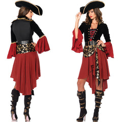 Women's Pirate Costume Set - High-Low Dress Skull Sash Pirate Hat
