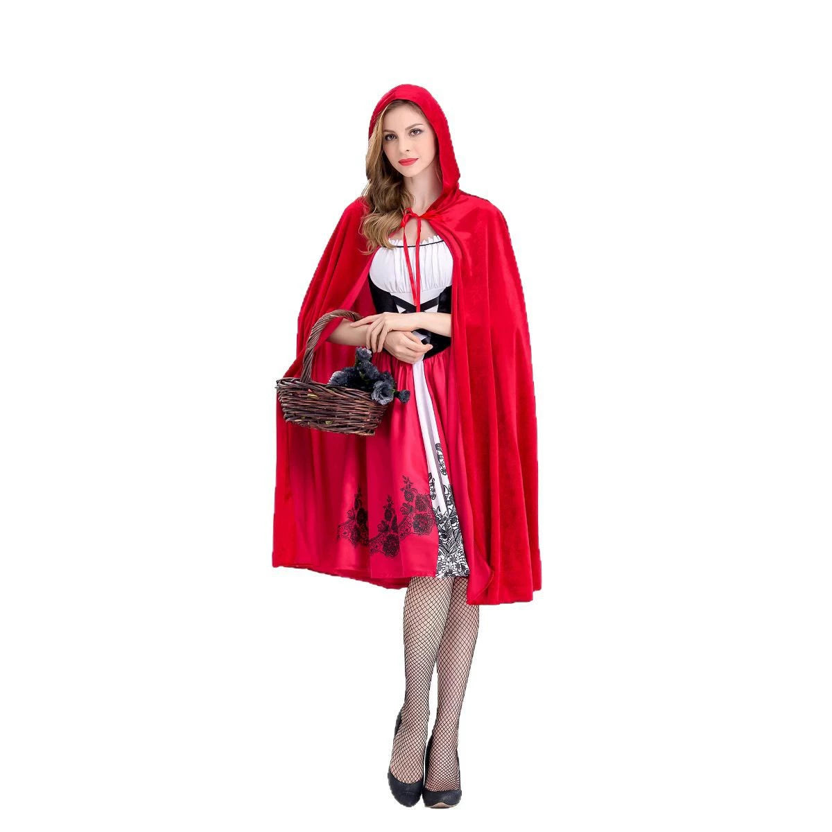 Little Red Riding Hood Costume Dress Hooded Cape Outfit for Women