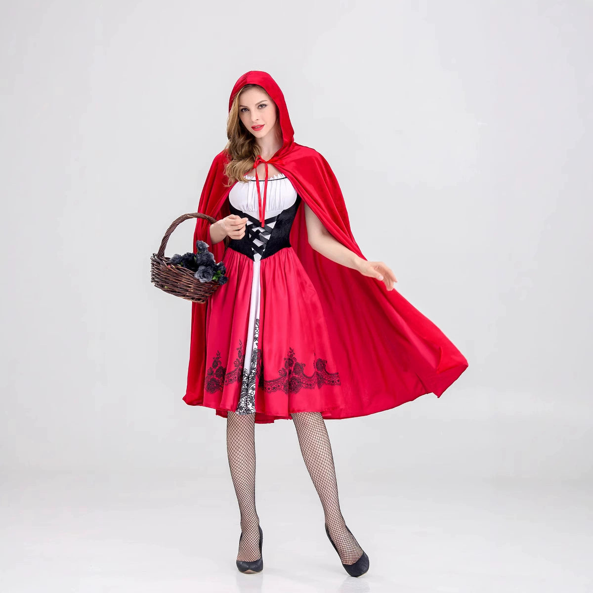 Little Red Riding Hood Costume Dress Hooded Cape Outfit for Women