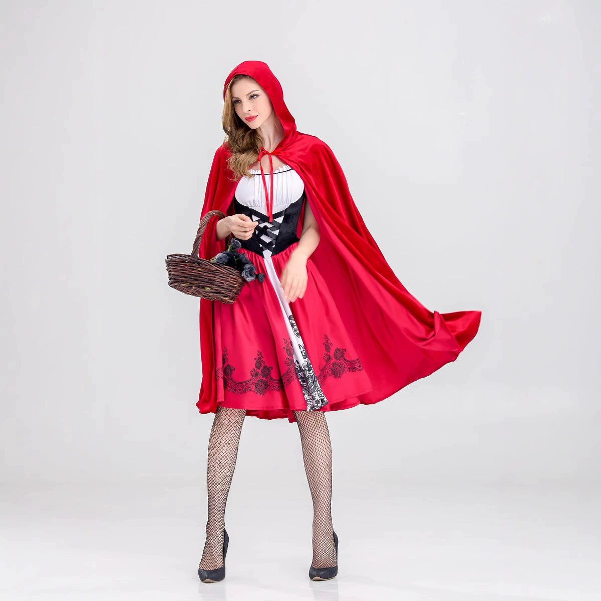 Little Red Riding Hood Costume Dress Hooded Cape Outfit for Women