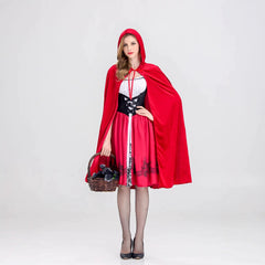 Little Red Riding Hood Costume Dress Hooded Cape Outfit for Women