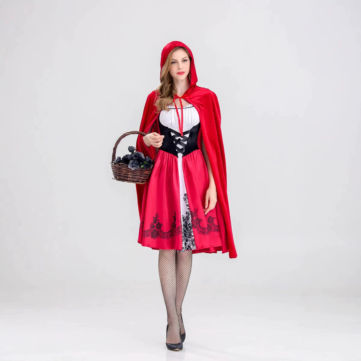 Little Red Riding Hood Costume Dress Hooded Cape Outfit for Women