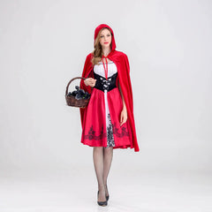 Little Red Riding Hood Costume Dress Hooded Cape Outfit for Women