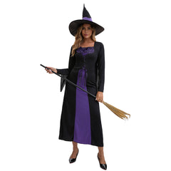 Women's Halloween Wicked Witch Costume With Hat Adult Cosplay Dress