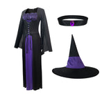 Women's Halloween Wicked Witch Costume With Hat Adult Cosplay Dress