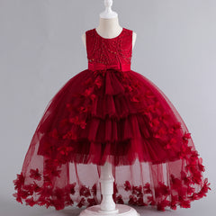 Wedding Dress Flower Girl Dress Bow Sequins Princess Dress Birthday Costume Party Holiday