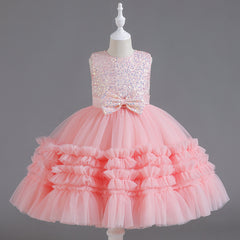 Sequin Wedding Dress Lace Bow Flower Girl Dress Sequins Princess Dress Birthday Costume Party Holiday