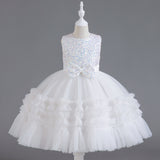 Sequin Wedding Dress Lace Bow Flower Girl Dress Sequins Princess Dress Birthday Costume Party Holiday