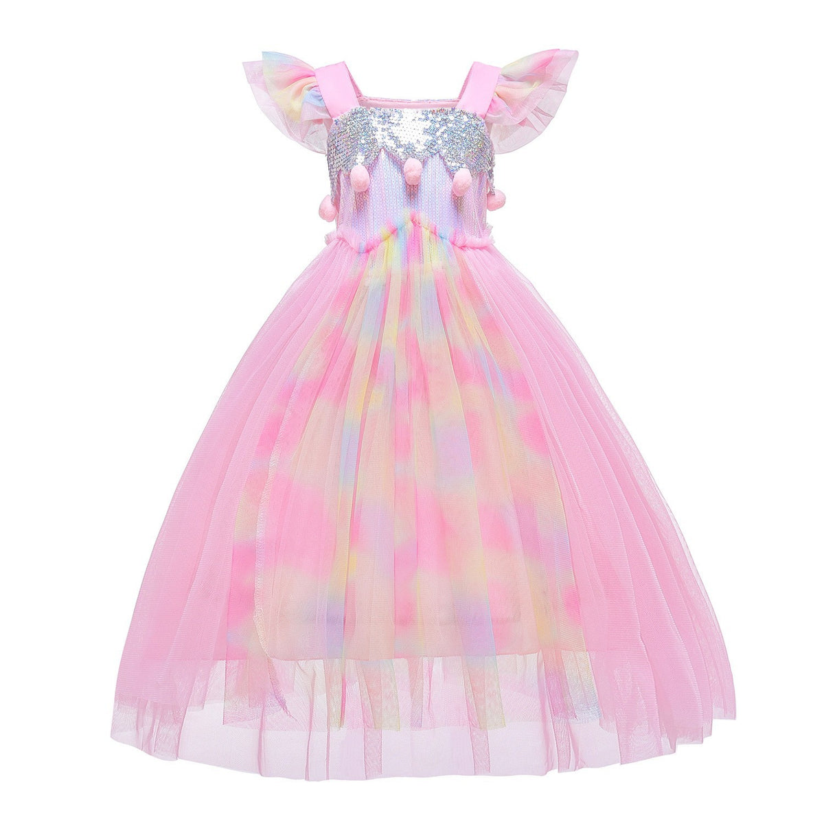 Unicorn  Princess Sequin Flying Sleeve New Girl Dress Costume For Cosplay Halloween Party