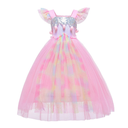Unicorn  Princess Sequin Flying Sleeve New Girl Dress Costume For Cosplay Halloween Party 1500